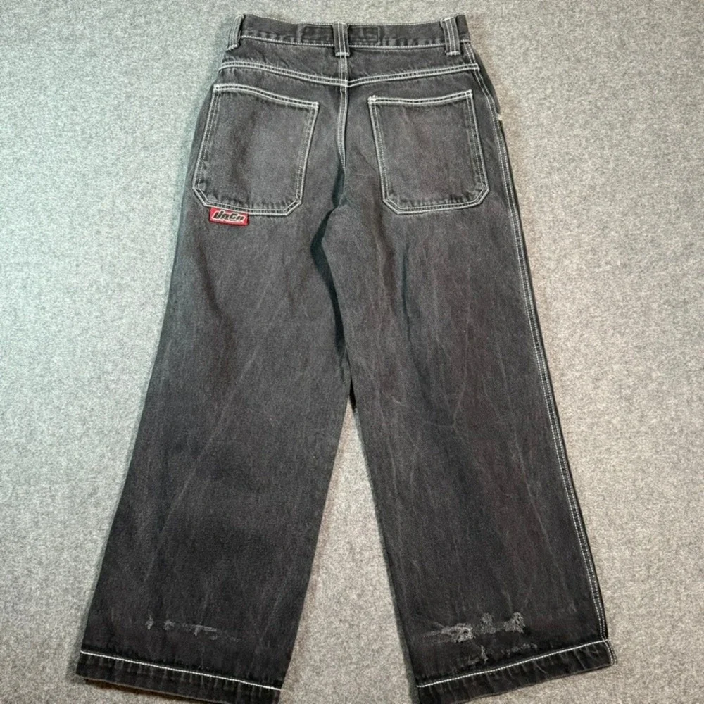 Y2K VTG JNCO Pipes Originals Mens Black Wide Leg Denim Jeans 30W 30L Embroidered